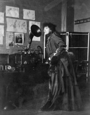 Sarah Bernhard listening to herself on a phonograph, 1891